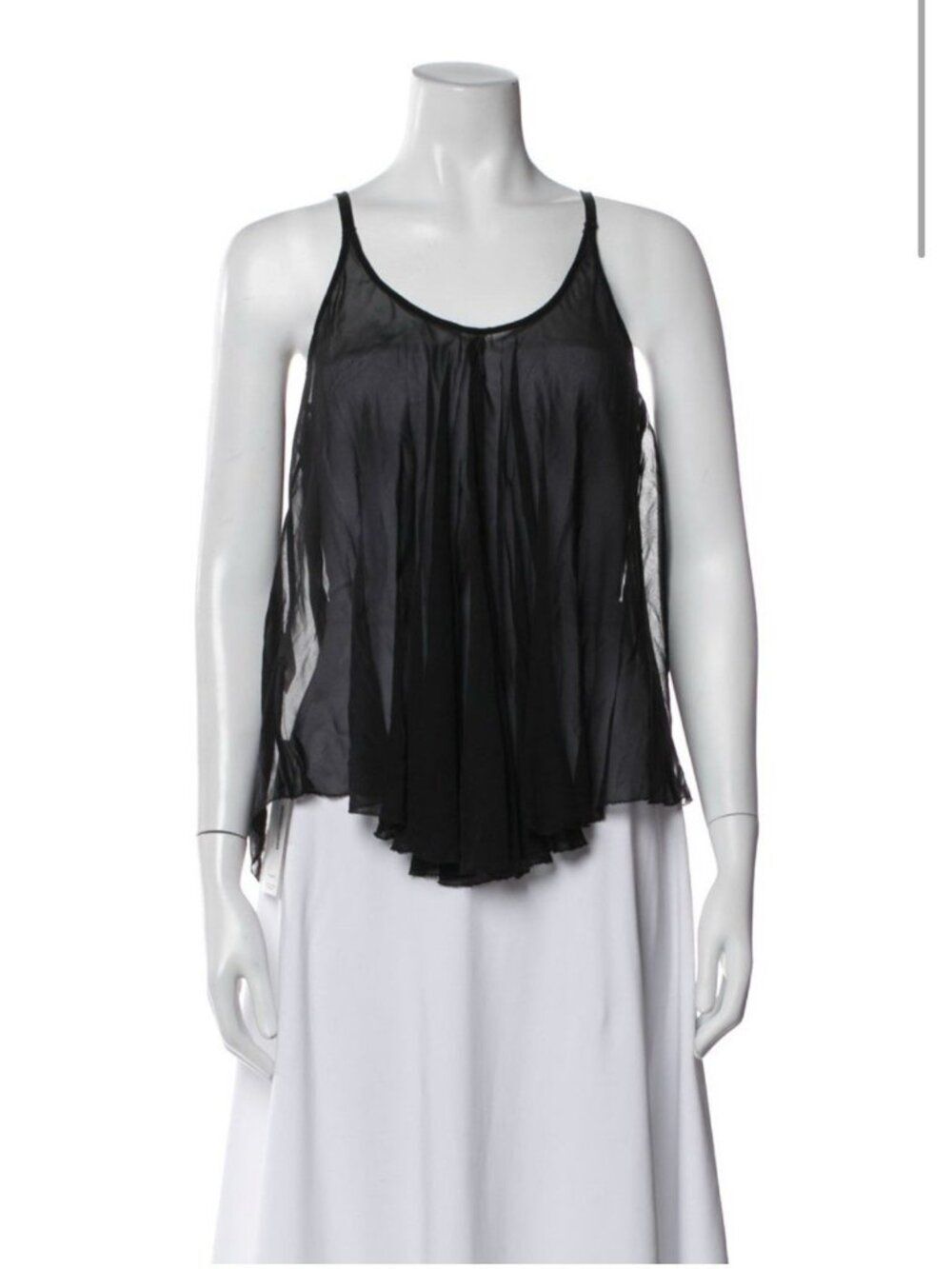 fleur du mal Authentic Solid Black Sheer 100% Silk Flowy Luxury Tank Cami Top Xs